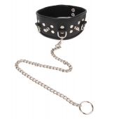 Черный ошейник с шипами и металлическим поводком-цепочкой - Notabu - купить с доставкой в Коломне
