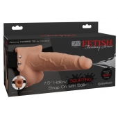 Телесный полый страпон с имитацией эякуляции 7.5  Hollow Squirting Strap-On with Balls Flesh - 21,6 см. - Pipedream - купить с доставкой в Коломне