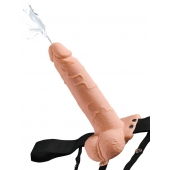 Телесный полый страпон с имитацией эякуляции 7.5  Hollow Squirting Strap-On with Balls Flesh - 21,6 см. - Pipedream - купить с доставкой в Коломне