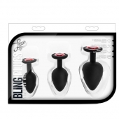 Набор черных анальных пробок с красным кристаллом-сердечком Bling Plugs Training Kit - Blush Novelties - купить с доставкой в Коломне