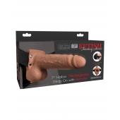 Кофейный перезаряжаемый вибрострапон 7  Hollow Rechargeable Strap-on with Balls - 20,3 см. - Pipedream - купить с доставкой в Коломне