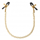Чёрные с золотом зажимы на соски Gold Chain Nipple Clamps - Pipedream - купить с доставкой в Коломне