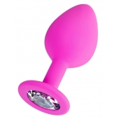 Розовая анальная втулка Brilliant с прозрачным кристаллом - 8 см. - ToyFa - купить с доставкой в Коломне