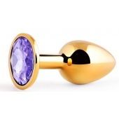 Золотистая анальная пробка с фиолетовым стразом - 7,2 см. - Anal Jewelry Plug - купить с доставкой в Коломне