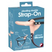 Телесный двойной вибрострапон с вибрацией Vibrating Double Strap-On - 15 см. - Orion - купить с доставкой в Коломне