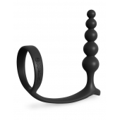 Черная анальная цепочка с эрекционным кольцом Ass-gasm Cockring Anal Beads - Pipedream - в Коломне купить с доставкой