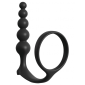 Черная анальная цепочка с эрекционным кольцом Ass-gasm Cockring Anal Beads - Pipedream - в Коломне купить с доставкой