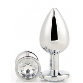 Серебристая анальная втулка с прозрачным кристаллом - 7,1 см. - Dream Toys - купить с доставкой в Коломне