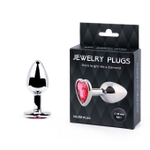 Серебристая анальная пробка с малиновым кристаллом-сердечком - 7 см. - Anal Jewelry Plug - купить с доставкой в Коломне