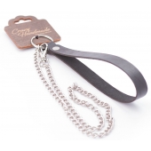 Серебристый металлический поводок с кожаной черной ручкой - 80 см. - Crazy Handmade - купить с доставкой в Коломне