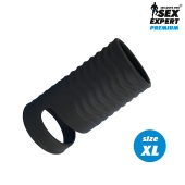 Черная открытая насадка на пенис с кольцом для мошонки XL-size - 8,9 см. - Sex Expert - в Коломне купить с доставкой