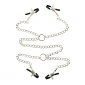 Серебристые зажимы для сосков и половых губ на тонкой цепочке - Notabu - купить с доставкой в Коломне