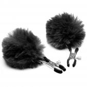 Зажимы для сосков с черным помпонами Pom Pom Nipple Clamps - XR Brands - купить с доставкой в Коломне