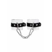 Бело-черные кожаные наручники с одним ремешком с люверсами - Pecado - купить с доставкой в Коломне