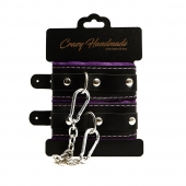 Черно-фиолетовые скругленные наручники с мягкой подкладкой - Crazy Handmade - купить с доставкой в Коломне