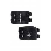 Черные кожаные оковы с двумя перекрёстными ремешками - Pecado - купить с доставкой в Коломне