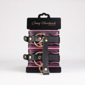 Черные кожаные оковы с розовой строчкой - Crazy Handmade - купить с доставкой в Коломне