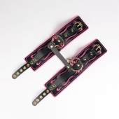 Черные кожаные оковы с розовой строчкой - Crazy Handmade - купить с доставкой в Коломне