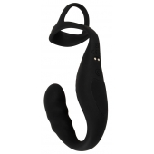 Черное эрекционное кольцо со стимуляцией промежности и анальной пробкой Cock Ring with RC Prostate Plug - Orion - в Коломне купить с доставкой