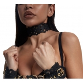 Черный ажурный чокер с золотистой фурнитурой - Crazy Handmade - купить с доставкой в Коломне