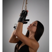 Черные высокие кожаные наручники для подвешивания - Crazy Handmade - купить с доставкой в Коломне