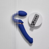 Синий безремневой страпон Multi Orgasm Bendable Strap-On size XL с клиторальной стимуляцией - Strap-on-me - купить с доставкой в Коломне