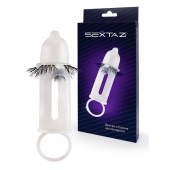 Эластичная насадка на пенис с подхватом мошонки и стимулирующими «ресничками» - Sextaz - в Коломне купить с доставкой