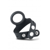 Черное эрекционное кольцо с подхватом мошонки на кнопках VS6 - Blush Novelties - в Коломне купить с доставкой