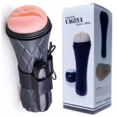 Телесный мастурбатор-вагина в черной колбе с вибрацией - Boys of Toys - в Коломне купить с доставкой