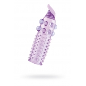 Гелевая фиолетовая насадка с шариками, шипами и усиком - 11 см. - Toyfa Basic - в Коломне купить с доставкой