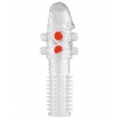 Гелевая прозрачная насадка с шариками и шипами - 14 см. - Toyfa Basic - в Коломне купить с доставкой