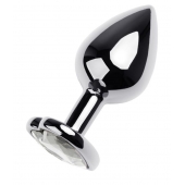 Серебристая анальная пробка с прозрачным кристаллом-сердцем - 8 см. - ToyFa - купить с доставкой в Коломне