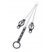 Черно-серебристые зажимы для сосков с кольцом для пениса TOYFA Metal - ToyFa - купить с доставкой в Коломне