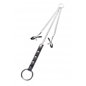 Серебристо-чёрные зажимы для сосков с кольцом для пениса TOYFA Metal - ToyFa - купить с доставкой в Коломне