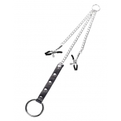 Серебристо-чёрные зажимы для сосков с кольцом для пениса TOYFA Metal - ToyFa - купить с доставкой в Коломне