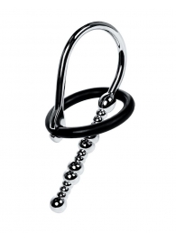 Серебристый уретральный плаг-бусины TOYFA Metal с мягким фиксириющим кольцом - ToyFa - купить с доставкой в Коломне