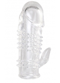 Прозрачная гелевая насадка с шипами и клиторальным отростком - 13 см. - Toyfa Basic - в Коломне купить с доставкой
