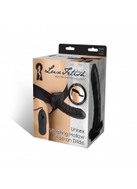 Чёрный полый страпон с вибрацией Unisex Vibrating Hollow Strap-On - 14 см. - Lux Fetish - купить с доставкой в Коломне