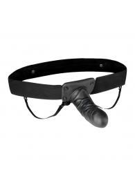 Чёрный полый страпон с вибрацией Unisex Vibrating Hollow Strap-On - 14 см. - Lux Fetish - купить с доставкой в Коломне