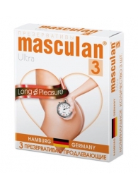 Розовые презервативы Masculan Ultra Long Pleasure с колечками, пупырышками и продлевающим эффектом - 3 шт. - Masculan - купить с доставкой в Коломне