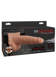 Телесный полый страпон с имитацией эякуляции 7.5  Hollow Squirting Strap-On with Balls Flesh - 21,6 см. - Pipedream - купить с доставкой в Коломне