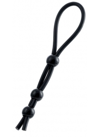 Черное лассо на пенис с тремя бусинами - A-toys - в Коломне купить с доставкой