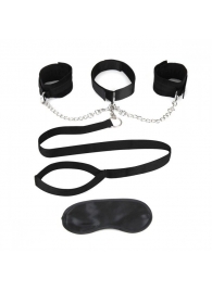 Чёрный ошейник с наручниками и поводком Collar Cuffs   Leash Set - Lux Fetish - купить с доставкой в Коломне