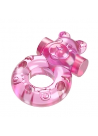 Розовое эрекционное виброкольцо на пенис Pink Bear - Baile - в Коломне купить с доставкой