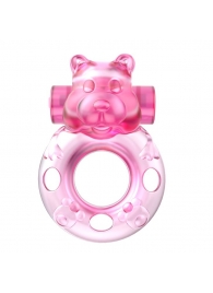 Розовое эрекционное виброкольцо на пенис Pink Bear - Baile - в Коломне купить с доставкой