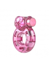 Розовое эрекционное кольцо с вибрацией Pink Bear - Baile - в Коломне купить с доставкой