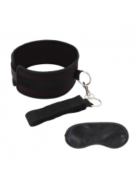 Черный ошейник с длинным поводком Collar and Leash Set - Lux Fetish - купить с доставкой в Коломне