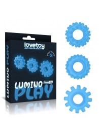 Набор из 3 голубых, светящихся в темноте эрекционных колец Lumino Play - Lovetoy - в Коломне купить с доставкой