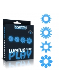 Набор из 4 голубых, светящихся в темноте эрекционных колец Lumino Play - Lovetoy - в Коломне купить с доставкой