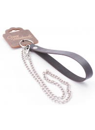 Серебристый металлический поводок с кожаной черной ручкой - 80 см. - Crazy Handmade - купить с доставкой в Коломне